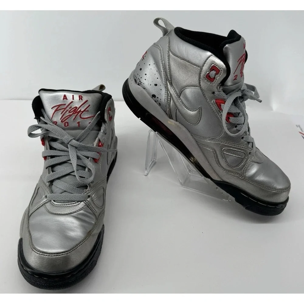 VTG  Nike Air Flight 2013 Silver Red High Top Sneakers Men's 10 Basketball Shoes